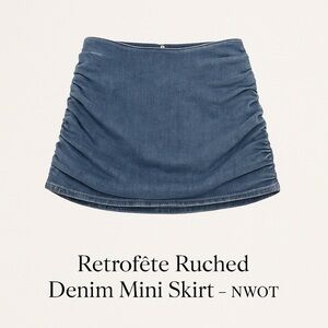 Retrofête Blue Ruched Denim Mini Skirt – Size S – NWOT